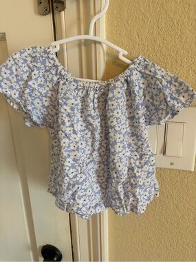Crewcuts Light Blue & White Floral Off-Shoulder Top 3T